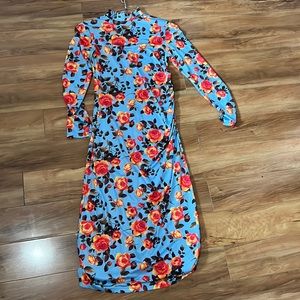 Long sleeve bodycon vintage retro dress high neck small